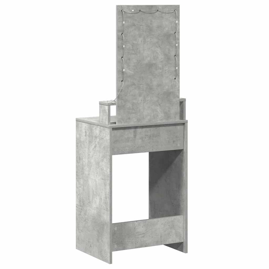 Tocador con cajón gris de madera 50 x 41 x 140 cm con espejo iluminado, puerto USB, espacio de almacenamiento y estante para dormitorio, vestidor, habitación de niña