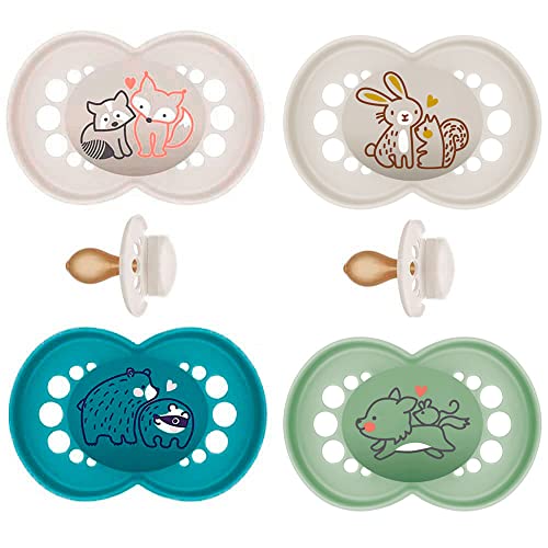 Chupetes MAM de látex natural 16+ meses, pack de 4 con cajas esterilizadoras City & Colour