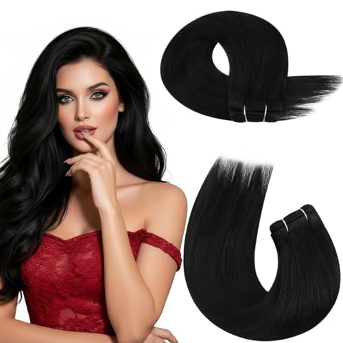 Image of Moresoo Human Hair Sew in Extensions, Natural Black, 18 Inch 100g | Crafted from Remy human hair for flexible blending, ideal for date looks, parties and soft layered everyday hairstyles