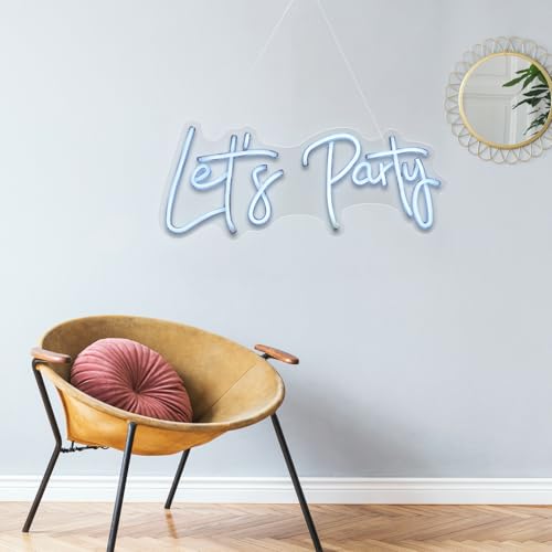 Image of Let's Party Neon Signs, Neon Light Sign for Wall Decor 20 x 9Inches Large LED Neon Sign Art Decorative Lights for Wedding Party Home Bar Store Festival, White