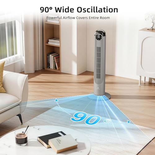 Image of Antarctic Star T36 Tower Fan-36 Inch, Bladeless Oscillating Fan with Remote, 6 Speeds & 4 Modes, LED Display, 9H Timer, Quiet Floor Standing Fan for Bedroom Living Room Office, Grey