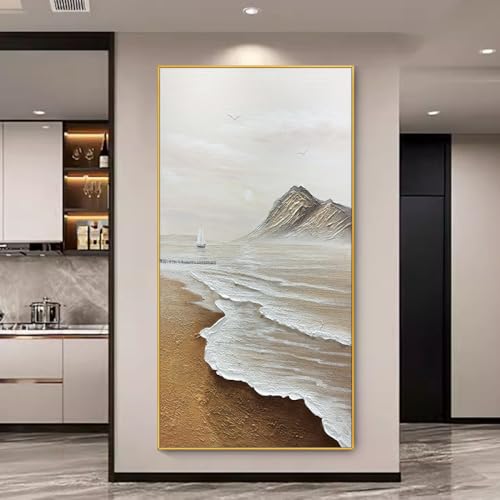 Art moderne abstrait du lever du soleil côtier tableau luxe