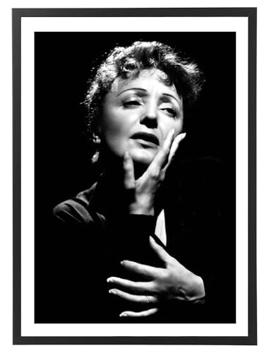 Tableau Edith Piaf avec cadre en bois noir 50 x 70 cm Premium