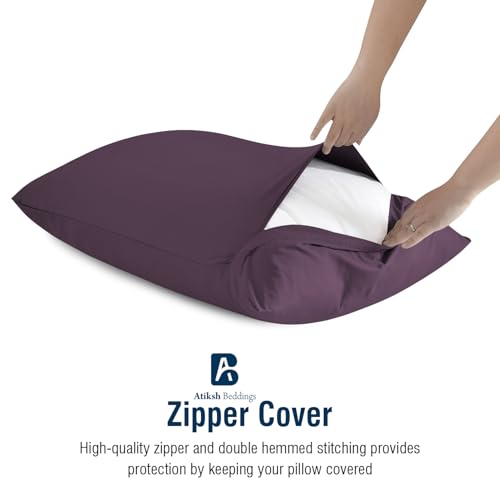 Image of Atiksh Beddings Pack of 2 13x18 Inch Toddler Travel Pillow Cases - 100% Soft Egyptian Cotton, 600 Thread Count with Zipper Closure for Small Travel Pillowcase Cover, Plum