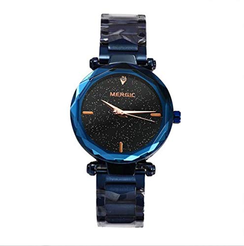Preisvergleich Produktbild Estelle-tong Classic Damen-Armbanduhr Stilvolle Persönlichkeits Uxus- Sternenhimmel Quarz Frauen Uhren Edelstahl Wasserdicht 24 cm,Blue