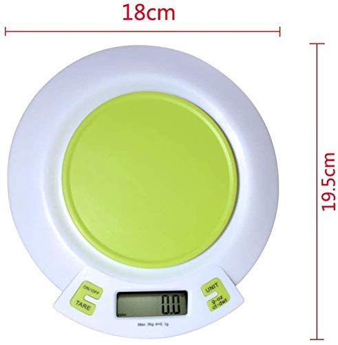 Bilancia elettronica Bilancia da cucina digitale Bilancia multifunzione per alimenti con ciotola rimovibile schermi LCD, verde-3 kg / 0,1 g