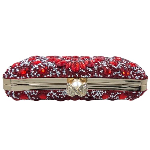 Image of Boutique De FGG Mini Pearl Clasp Crystal Clutch Purses for Women, Evening Bags Wedding Handbag, Party Rhinestone Clutch Bag
