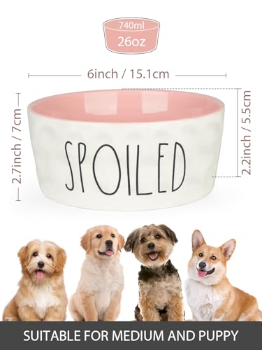 WoofinPets Keramik-Hundenapf, 15,2 cm, kleiner Futternapf, robust, rutschfest, für mittelgroße Hunde, lebensmittelechtes Porzellan, mikrowellen- und spülmaschinenfest, Rosa