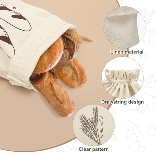 Sacs à pain réutilisables haut de gamme en pur lin 45 x 35 cm avec cordon robuste