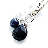 ブルーコーン パワーストーン ペンダント 14KGF モリオン黒水晶 ＆ ２０種類の天然石 ツインペンダント 品 最強の魔除け 誕生石 幸運 開運 運勢ＵＰ 14KGF使用 レディース メンズ ギフト プレゼント １４KGF使用４０cmあずきチェーン付 (ブルーサファイア)