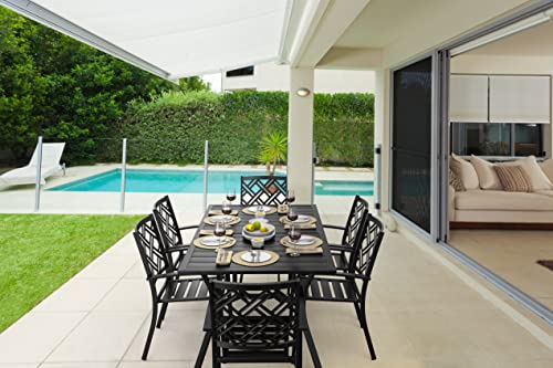 Bigroof Outdoor Table 63" Patio Metal Steel Classic Rectangle Black Dining Table With 1.57" And 1.96''Umbrella Hole For Garden, Backyard, Deck (63'') #TOP6