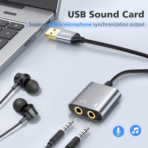 Image of Technoview USB to Audio Adapter with 3.5mm Jack USB Sound Card USB External Stereo Sound Adapter Splitter Converter for Windows and Mac, Linux, Laptop, PC, Compatible with PS4,PS5,Headset,Plug & Play