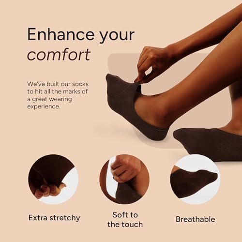 Image of Eedor No Show Socks Women - Low Cut Ankle, Non Slip | Breathable Cotton & Spandex, Flat Boat Line Invisible Socks with Silicone Heel Grips, for Flats, Heals, Loafers