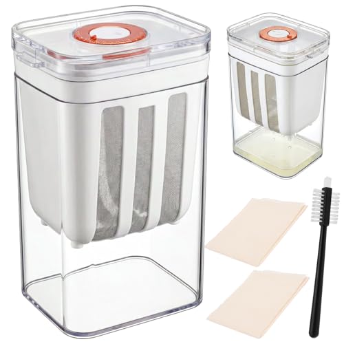 Yogurtera 1100 ml con 80 filtros de malla de acero inoxidable y paño de algodón para yogur, colador para hacer yogur griego, queso, café y té, incluye cepillo de limpieza y tapa con indicador de