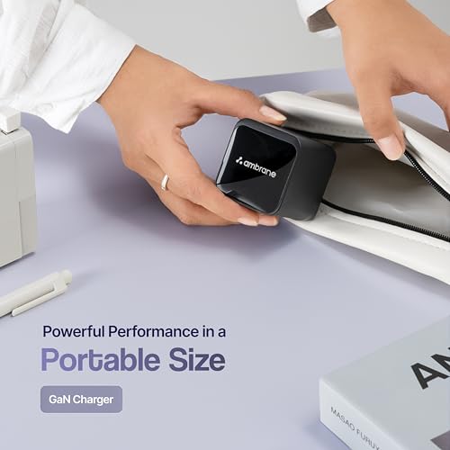 Image of Ambrane 65W GaN Superfast Wall Charger with Type-C Cable, 2 Ports (1 USB & 1 Type C) 65W Output Compatible with iPhone, Samsung, MacBook & Type-C Laptop, OnePlus, Nothing (Charge 65,Black)