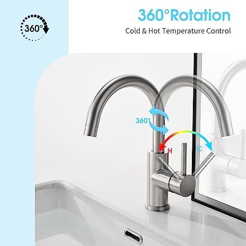 Crea 40116 Bar Sink Faucet, Bathroom Kitchen Faucet Brushed Nickel Pre Wet Small Mini Kitchen Bath Utility Marine Faucet Single Hole Stainless Steel Farmhouse Vanity Lavatory Faucets Outdoor thumb #1