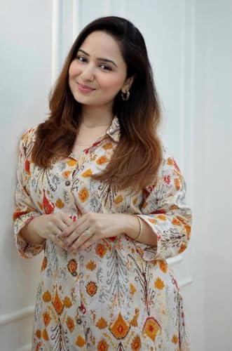 Greciilooks Rayon Below The Knee Formal Travel Floral Printed Ethnic Co-Ord Kurta Set For Women (Available In 2Xl And 3Xl) (Gl-W1826_Off White_S)