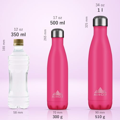 Image of Mont-Clair Stainless Steel Water Bottle, Vacuum insulated - BPA Free, 12h Hot & 24h Cold Drinks, Metal Water Bottle 34 oz Leakproof, Ideal for Adult, Kids, Running - Berry Pink
