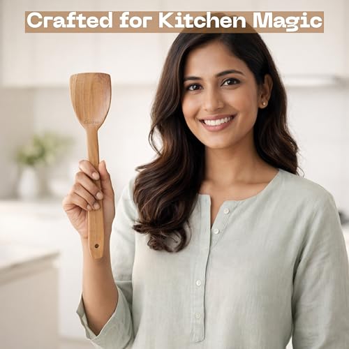 Image of Classyo Neem Wood Spoon for Cooking, Wooden Spatula for Non Stick Pan, Wood Ladle, Wooden Spoons for Cooking, Naturally Antimicrobial and Non Stick (Turner)