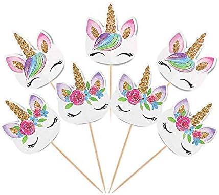 BREEZO 48 Pieces Unicorn Cupcake Toppers, Cake Decorations, Double Sided Unicorn Cake Toppers Set for Birthday Baby Shower Party Supplies