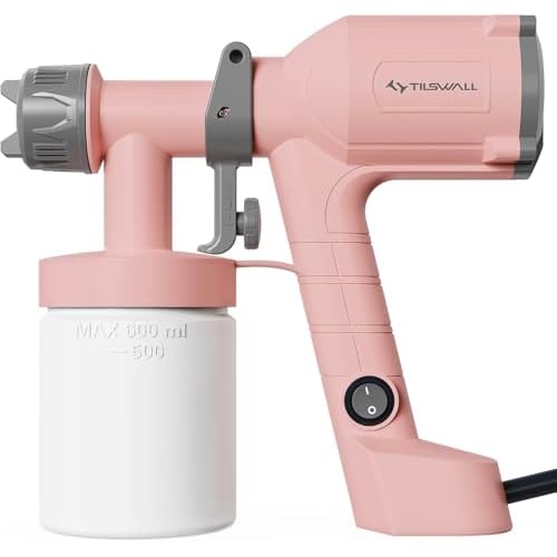 Tilswall Paint Sprayer,Upgraded Ultra-Light Electric Paint Spray Gun with 2 Nozzles & 3 Patterns Easy to Clean for Fences, Sheds, Walls, Ceilings, Furniture, Cabinets, Garden & DIY, Pink