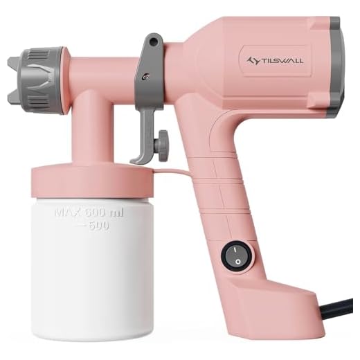 Tilswall Pistola de Pintura Eléctrica - Pulverizador de Pintura Ultraligera con Tanque Desmontable De 600ml, 2 Boquillas & 3 Modos, Paredes, Techos, Muebles, Vallas, Jardín, Rosa Coral