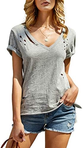 Womens Short Sleeve T-Shirts V Neck Summer Basic Tees Loose Casual Tops