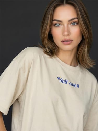 Image of JUNEBERRY Women's Pure Cotton Drop Shoulder Printed T-Shirt | Oversized Baggy Fit Half Sleeve Round Neck Graphic Tee (S-XXL)