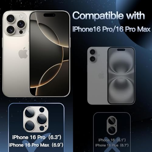 Image of Tempered Glass Camera Lens Protector for iPhone 16 Pro /iPhone 16 Pro Max - Alloy Metal Cover with Tempered Glass - Scratch Resistant, Easy Installation (Grey)