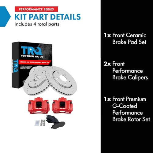 Image of TRQ Performance Front Brake Pad and Rotor Set Ceramic Coated Drilled