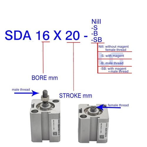 Cylindre pneumatique double effet SDA 40 compact à filetage mâle