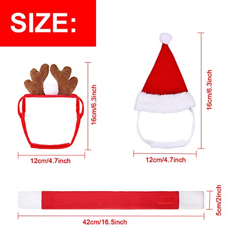 Cat Dog Santa Christmas Hat, Muffler and Elk Antler Reindeer Hat, Hats for Cats, Head Wear Accesories Adjustable Pet Cat Christmas Costume Outfits for Pet Dog Cats Rabbits (Pack of 3 Pcs)