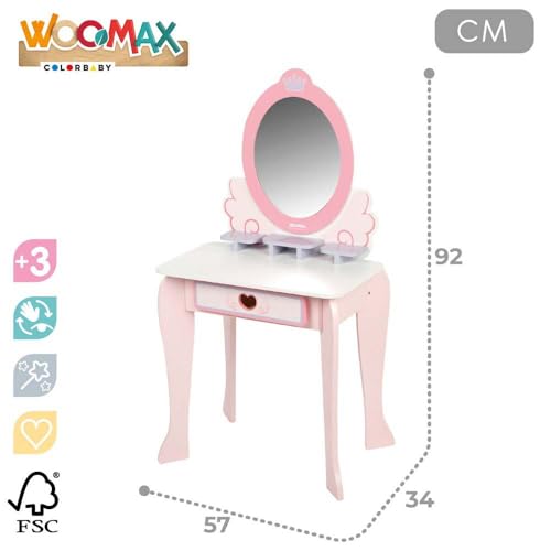 Tocador de maquillaje infantil WOOMAX con taburete de madera y accesorios 7