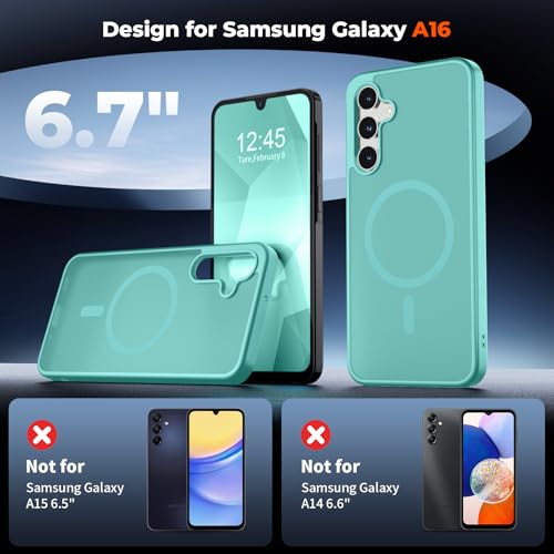 Image of SUPFINE Magnetic for Samsung Galaxy A16 5G Case with Screen Protector, (Built-in Magnets) (Military Grade Drop Protection) Slim Translucent Shockproof Phone Case,Blue Green