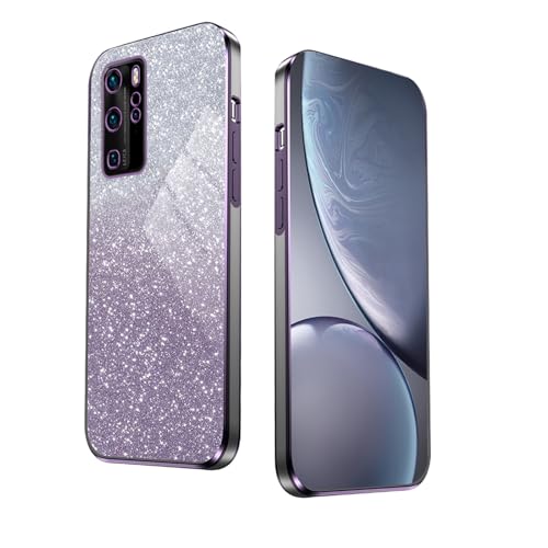 WBWONE Glitter Funda para Huawei P40 Pro, Borde Electroplateado, Antigolpes Carcasa Suave con Pegatinas Brillantina, Resistente a Arañazos Case - Púrpura