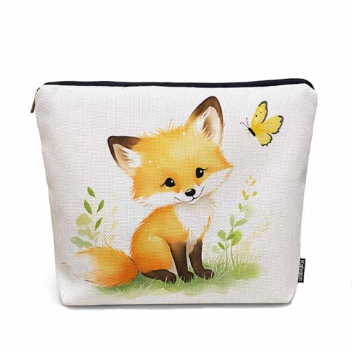 Kalygon Fox Cosmetic Bags For Women, Watercolor Fox Butterfly Roomy Makeup Bag Toiletry Bag Accessories Organizer Storage Bags Makeup Pouch For Travel Business Gym Camping Bathroom