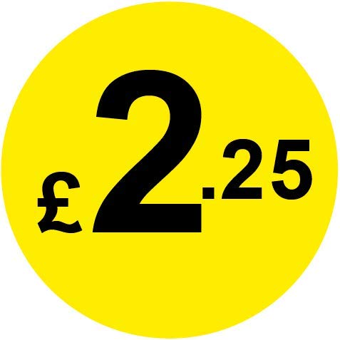 Permanent Adhesive - Black & Yellow 30mm Price Stickers/Labels from 10p to £5.25, 200, £2.25 — image 1