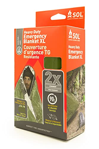Survive Outdoors Longer 90% Heat Reflective Heavy-Duty Emergency Blanket - Thick, Rugged Rescue Blanket for Disaster Preparedness Kit - Waterproof, Windproof, Tear-Resistant - 58\" x 98\", 3.2 oz, Green
