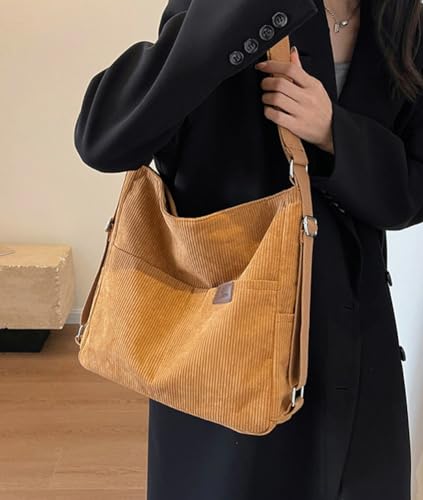 Image of Women's Large Capacity Crossbody Bag Corduroy Tote Purse Satchel Commute Hobo Bag Work Bags Backpack with Multi-pocket