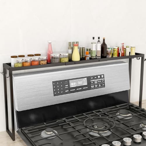 Reviews de Sobre encimera - los más vendidos. 50 STWWO Estante sobre la estufa, estante superior para estufa de 31.5 pulgadas, organizador de encimera de cocina con 6 ganchos, organizador de condimentos, negro