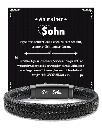 CheersLife Abitur 2026 Geschenke 18. Geburtstag Junge Geschenke Geschenk für Sohn An Meinen Sohn Armband von Mama Papa Armbänder Weihnachten Herren Lederarmband Geschenke für Männer