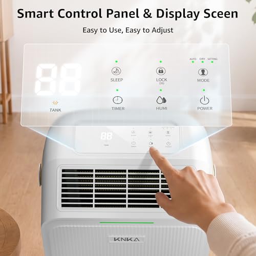 Image of KNKA 2500 Ft Max 34 Pints Dehumidifier for Basement with Drain Hose, White | Dehumidifiers for Home, Bedroom, Bathroom, Large Room, Three Modes, Intelligent Humidity Control, Dry Clothes, 24HR Timer