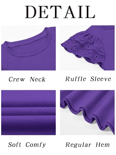 Image of Haloumoning Girls Ruffle Sleeve T Shirts Summer Short Sleeve Casual Cute Crewneck Tops Tees 5-14 Years