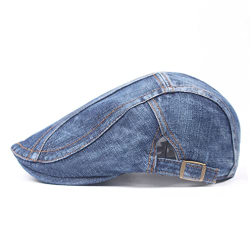 Image of Quanhaigou Unisex Denim Newsboy Hats Flat Ivy Gatsby Cabbie Driving Berets Hat Cotton Dad Cap for Men Women