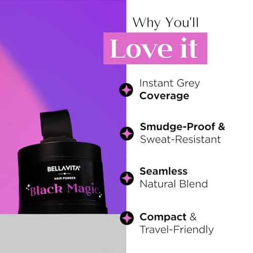 Image of BELLAVITA Black Magic Hair Powder 4g | Covers Grey Hair & Bald Spots Instantly | Root Touch Up | Root Cover Up | Sweat-Resistant & Long-Lasting Formula | Natural Looking Colour | Quick cover touch-up