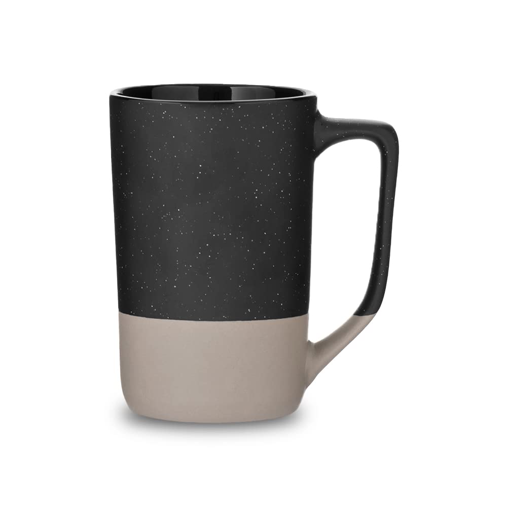 Simply Green Solutions 17 oz. Ceramic Stoneware Mug, Tall Handle, Two Tone with Speckles and Glazed Base (Black)