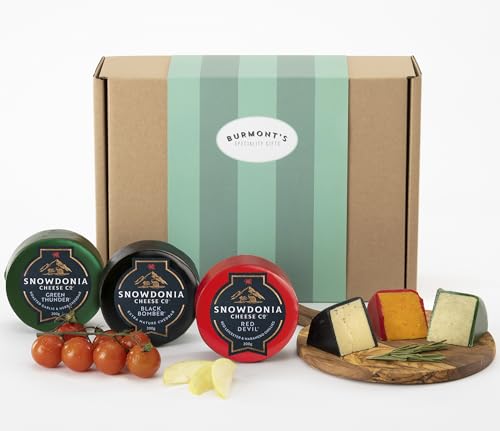 Snowdonia Cheese Company Gift Hamper Containing Three 200g Truckles - Little Black Bomber Red Devil & Green Thunder. Hamper Exclusive To Burmonts