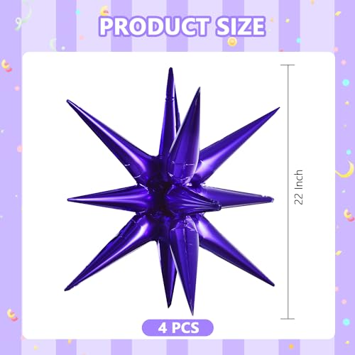 Image of TONIFUL 4 Pcs Explosion Star Balloons Purple Foil Balloon Party Decorations | 22 Inch Large Mylar Star Balloon for Girls Birthday Party Decor Graduation Wedding Baby Shower Halloween Photo Booth Supplies