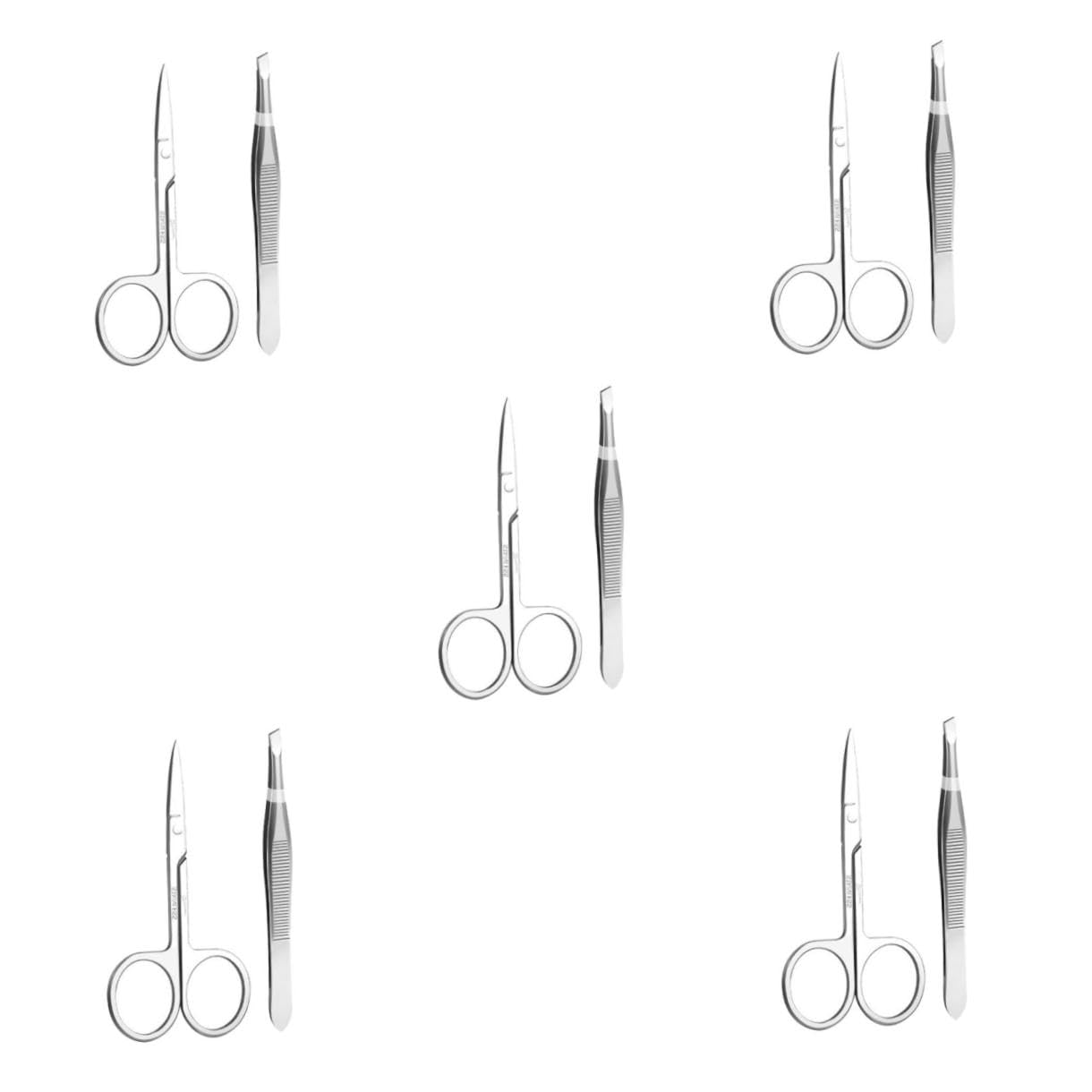 5 Set Pinzette e Forbicinper Sopracciglia Acciaio Inossidabile Strumenti Portatili per Sopracciglia e Manicure Include Pinzette per Unghie