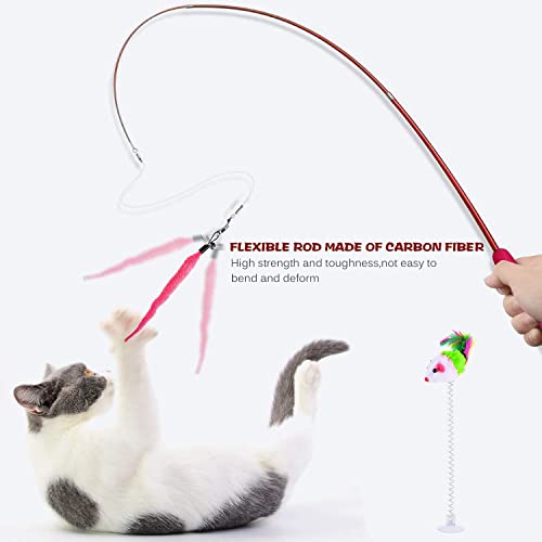 Retractable Cat Toys Wand With 5 Piece Teaser Refills, Interactive Cat Feather Toy For Cat Kitten Having Fun Exerciser Playing(Red) #TOP2